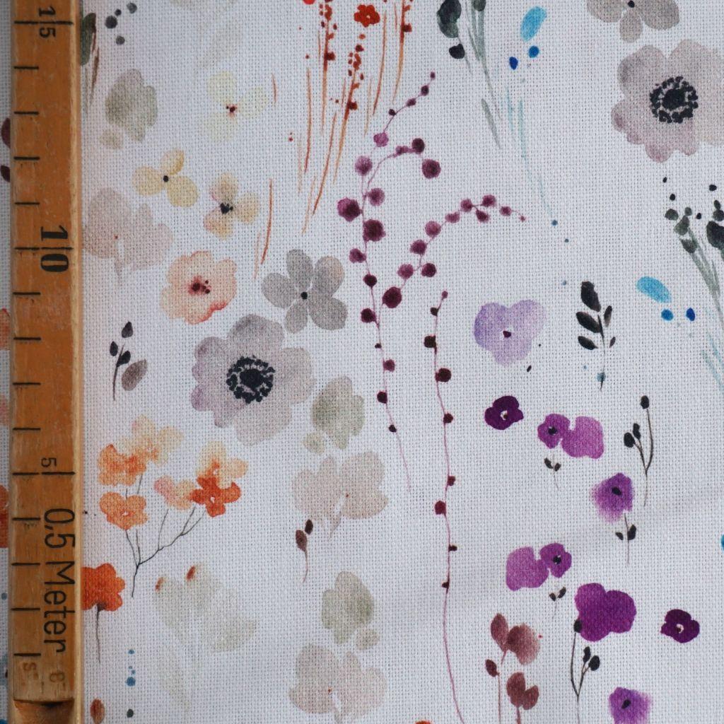 Dekostoff Panama Aquarell Blumen bunt weiß